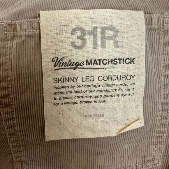 J Crew Tan Vintage Matchstick Skinny Leg Corduroy Pants Size 31R NWT - Picture 2 of 7